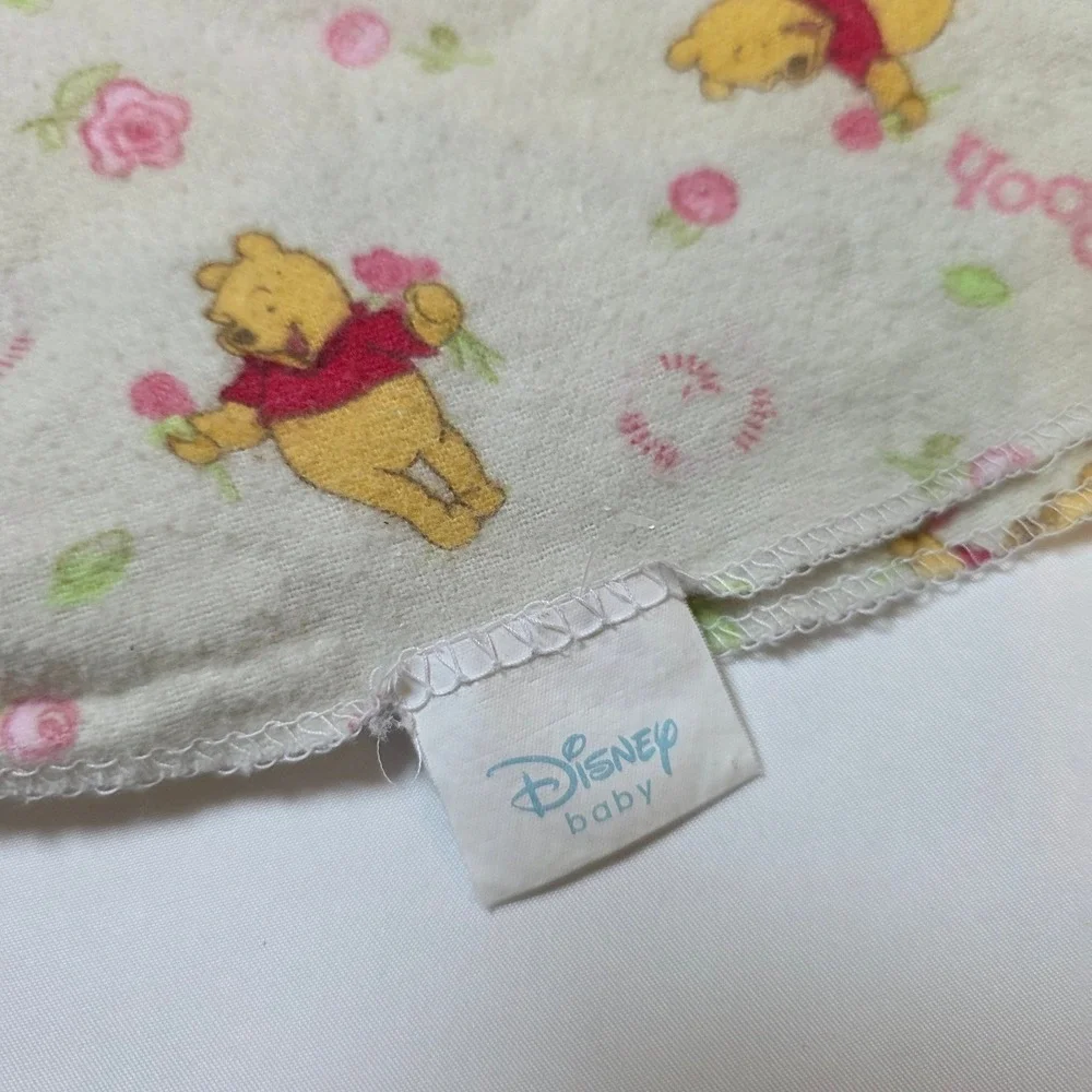 2 Disney Winnie the Pooh Baby Receiving Blanket Cream Pink Rose Character Print‎